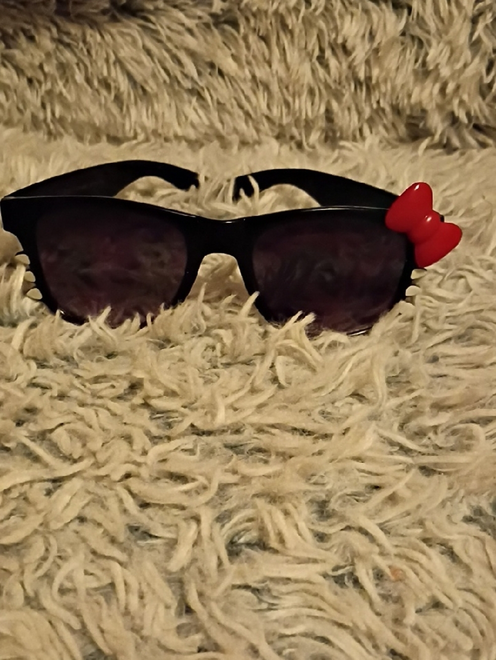 Womens Black Sunglasses with Red Bow Accent